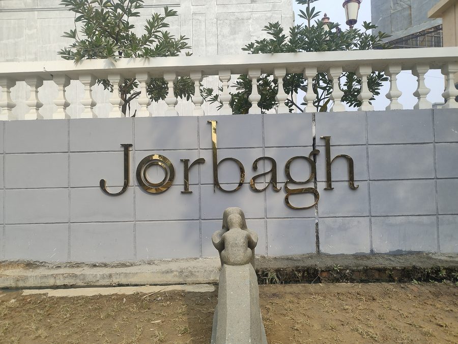 Metallic acrylic signage installation