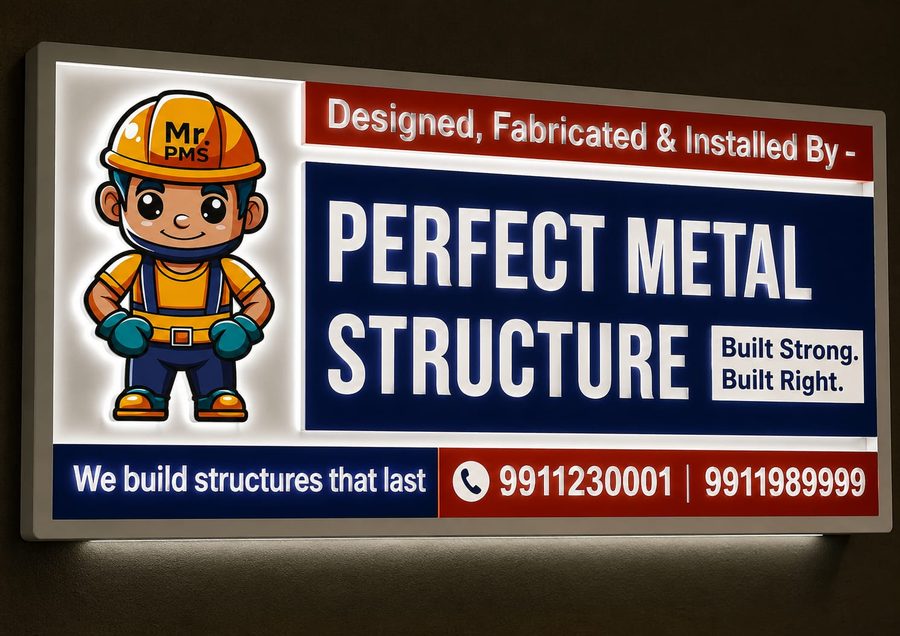 Metallic acrylic signage close-up